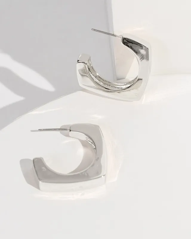Silver Rounded Square Chunky Hoop Earrings sold by Collete Hayman