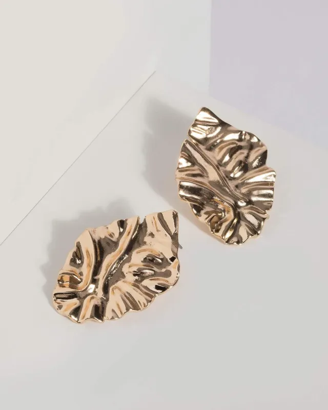 Gold Organic Metal Stud Earrings sold by Collete Hayman