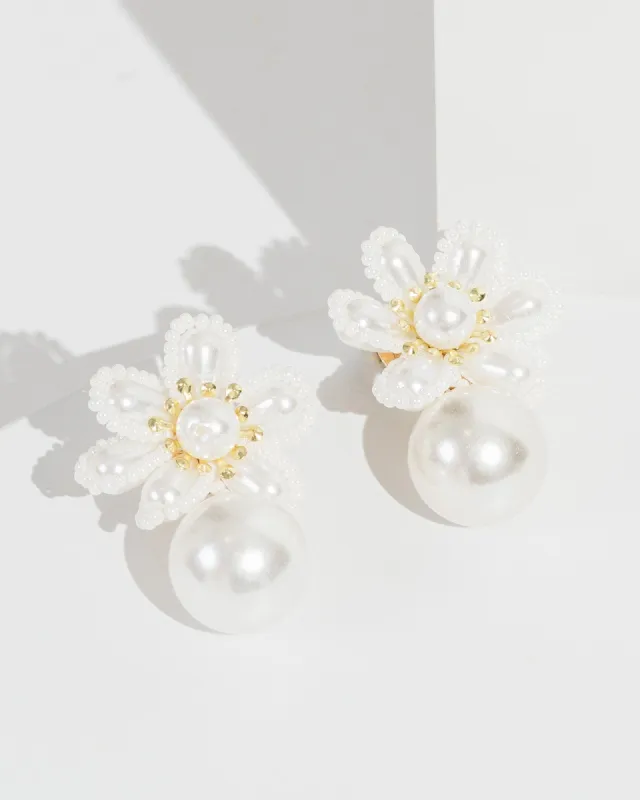 White Beaded Flower Earrings sold by Collete Hayman