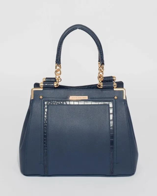 Navy Blue Zoe Quilted Tote Bag sold by Collete Hayman