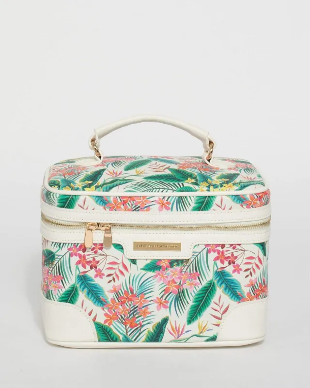 White Tropical Print Cosmetic Case Pack sold by Collete Hayman