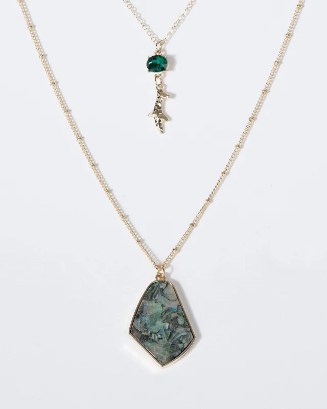 Gold Double Layered Crystal And Resin Pendant Necklace sold by Collete Hayman