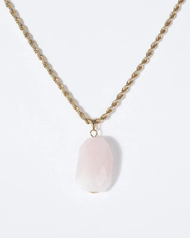 Gold Rose Quartz Stone Pendant Chain Necklace sold by Collete Hayman