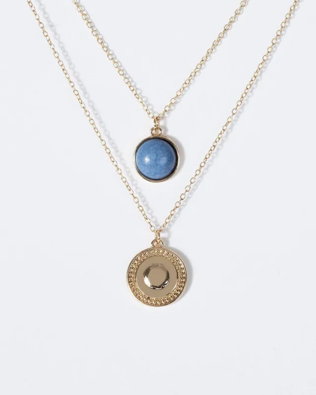 Gold Double Layered Cracked Stone And Round Pendant Necklace sold by Collete Hayman