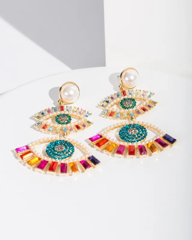 Multi Colour Evil Eye Statement Earrings sold by Collete Hayman