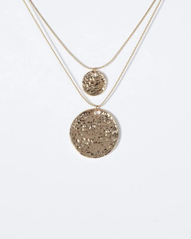 Gold Double Textured Circle Pendant Necklace sold by Collete Hayman