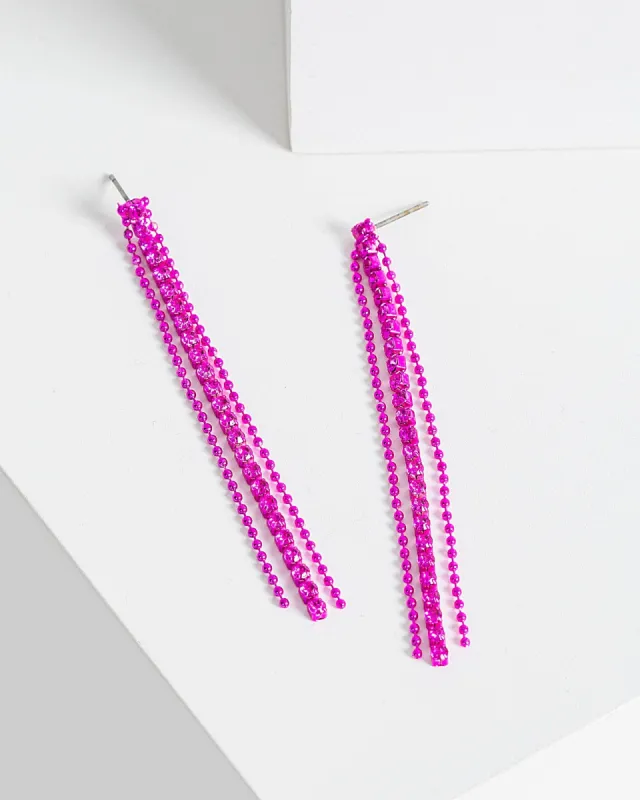 Pink Crystal Tassel Chain Earrings sold by Collete Hayman