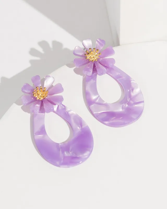 Purple Acrylic Flower And Drop Earrings sold by Collete Hayman
