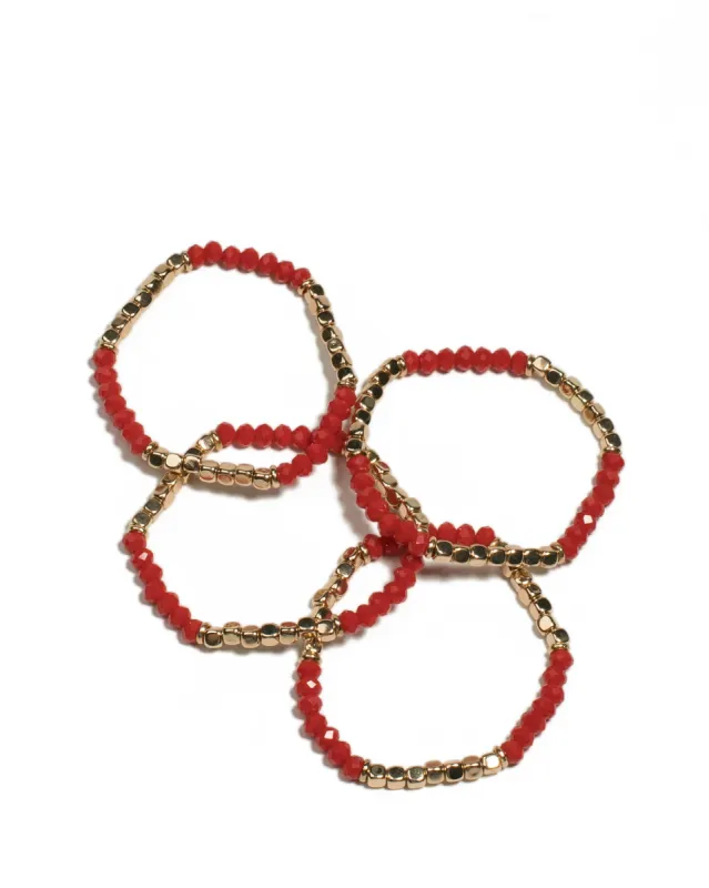 Red Gold Tone Beaded Strect Bracelet Pack sold by Collete Hayman