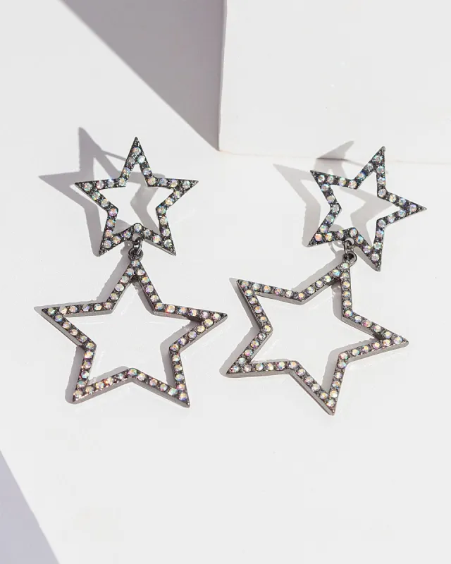 Gunmetal Crystal Double Star Earrings sold by Collete Hayman