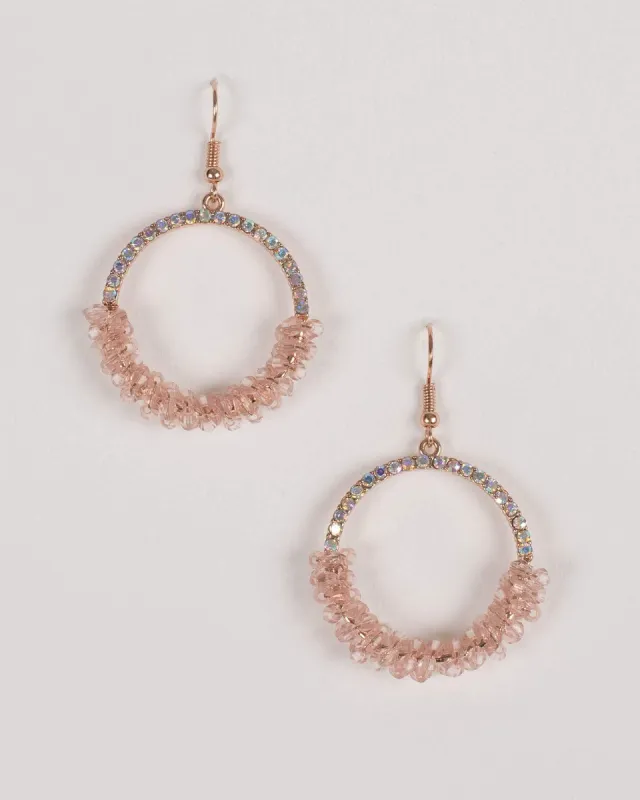 Pink and Diamante Beaded Circle Drop Earrings sold by Collete Hayman