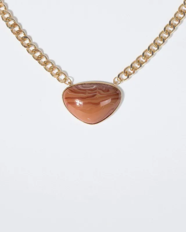 Gold Stripe Stone Pendant Chain Necklace made by Collete Hayman