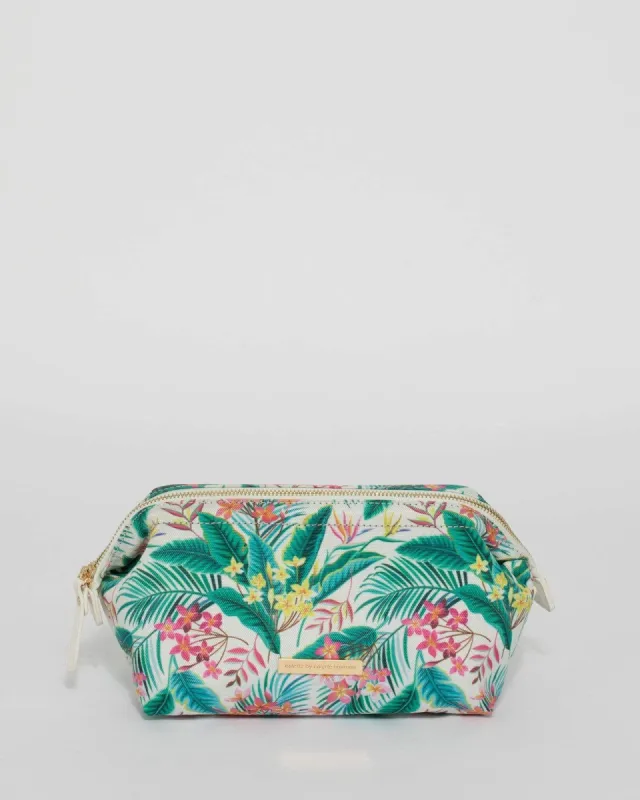 White Tropical Print Structured Cosmetic Case sold by Collete Hayman