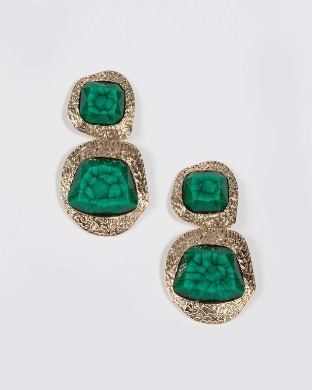 Green Gold Tone Large Chunky Detailed Acrylic Drop Earrings sold by Collete Hayman