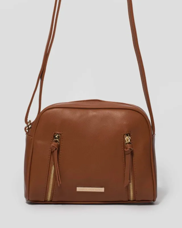 Tan Ester Double Zip Crossbody Bag sold by Collete Hayman