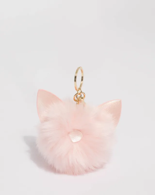 Pink Gold Tone Shiny Ears Cat Pom Pom Keyring sold by Collete Hayman