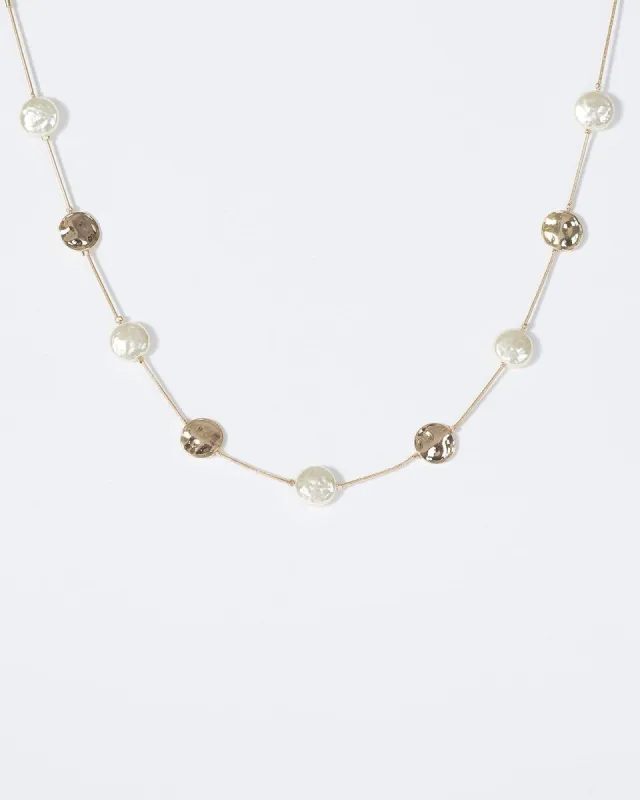 Gold Organic Pearl And Round Metal Necklace sold by Collete Hayman