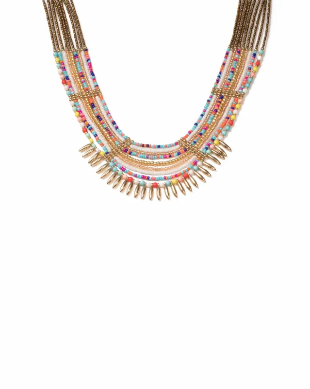 Multi Colour Gold Tone Multi Row Beaded Statement Necklace sold by Collete Hayman