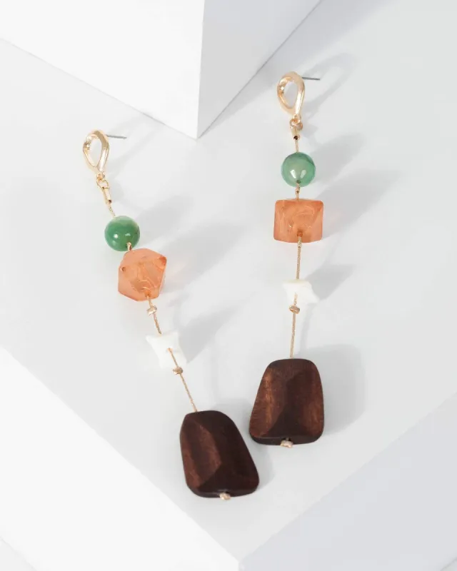 Gold Thin Chain Multi Stone Detail Earrings sold by Collete Hayman