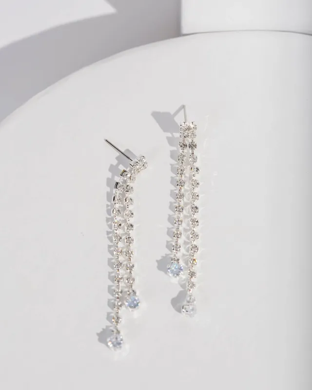Silver Crystal Post Drop Earrings sold by Collete Hayman