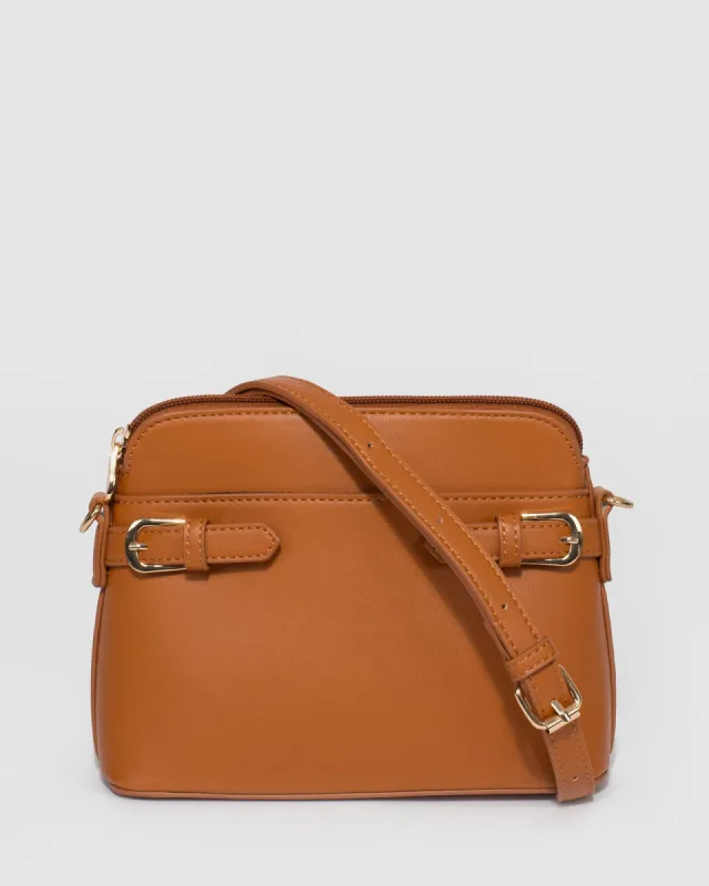 Tan Karen Buckle Crossbody Bag sold by Collete Hayman