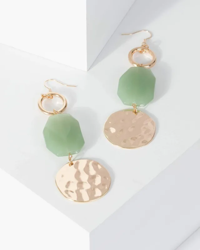 Green Stone Detail Round Textured Drop Earrings sold by Collete Hayman