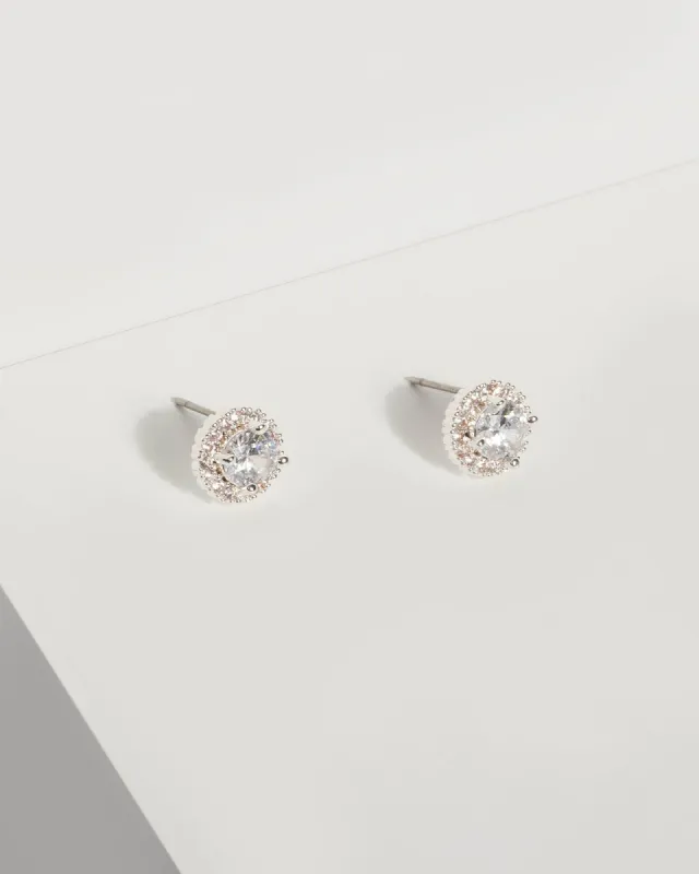 Silver 10mm Cubic Zirconia Halo Round Stud Earrings sold by Collete Hayman