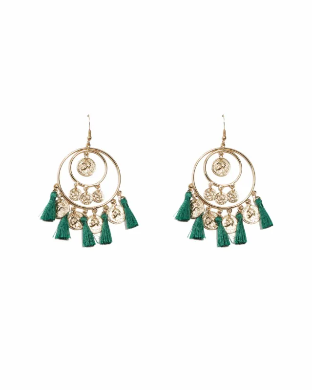 Coin Green Tassel Drop Earrings sold by Collete Hayman