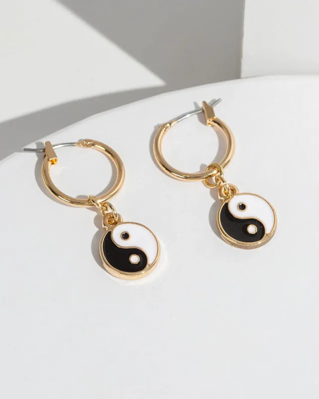 Black Yin Yang Hoop Earrings sold by Collete Hayman