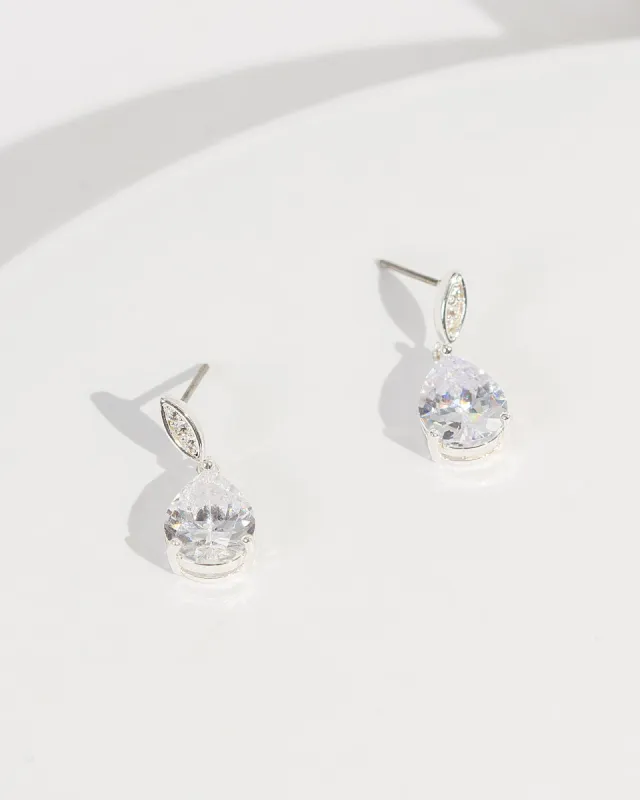 Silver Cubic Zirconia Ellipse And Pear Drop Earrings sold by Collete Hayman