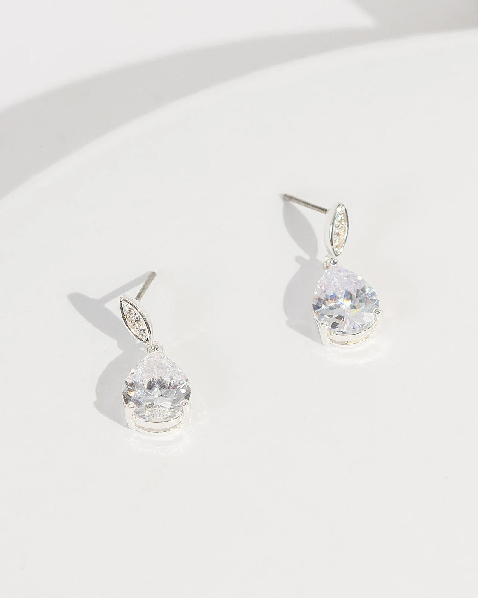 Silver Cubic Zirconia Ellipse And Pear Drop Earrings sold by Collete Hayman
