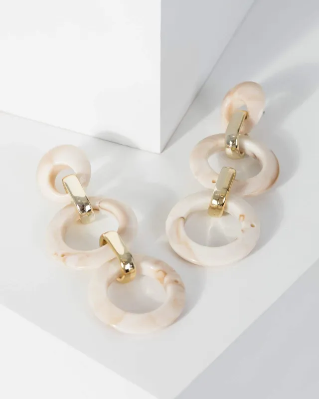 Beige Multi Circle Linked Chain Drop Earrings sold by Collete Hayman