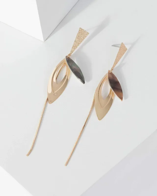 Gold Pointed Detail Thin Drop Chain Earrings sold by Collete Hayman