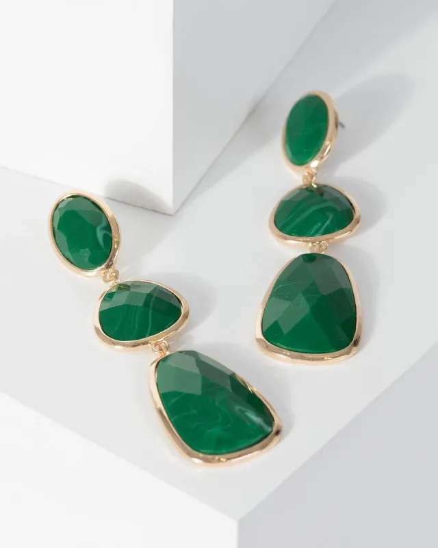 Green Multi Layer Stone Shape Drop Earrings sold by Collete Hayman