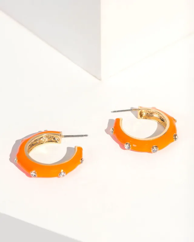 Orange Enamel Crystal Hoop Earrings sold by Collete Hayman
