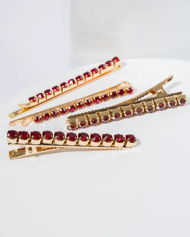 Burgundy 4 Pack Round Crystal Hair Slide sold by Collete Hayman