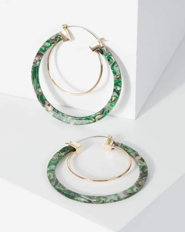 Green Double Metal And Acrylic Hoop Earrings sold by Collete Hayman