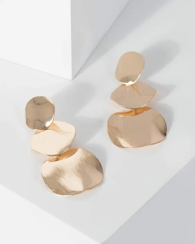 Gold Round Multi Textured Drop Earrings sold by Collete Hayman