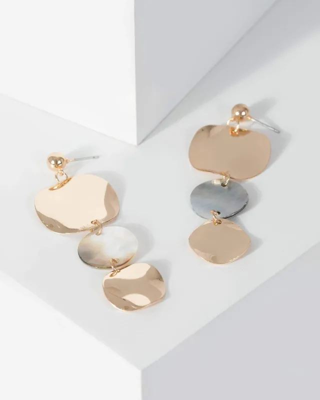 Gold Metal And Round Detail Drop Earrings sold by Collete Hayman