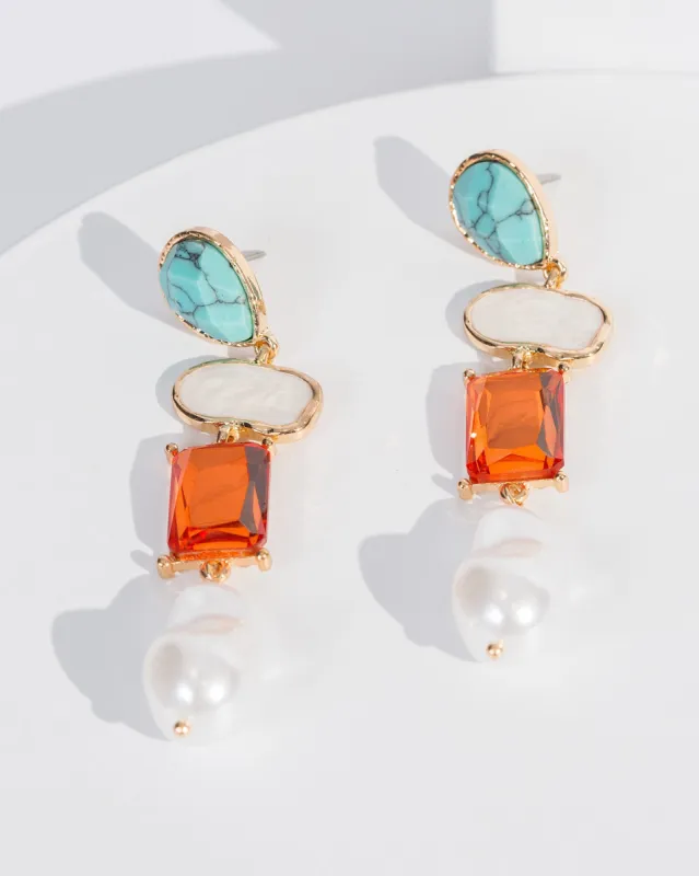 Multi Colour Mixed Drop Statement Earrings sold by Collete Hayman