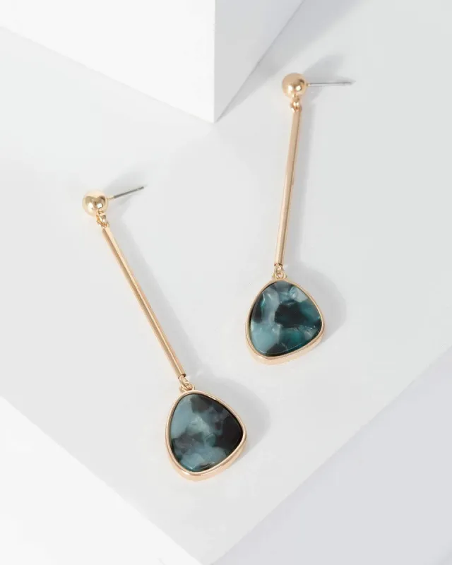 Gold Long Drop Bar Resin Detail Earrings sold by Collete Hayman