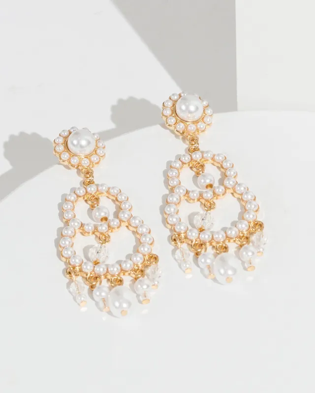 White Pearl Chandelier Earrings sold by Collete Hayman