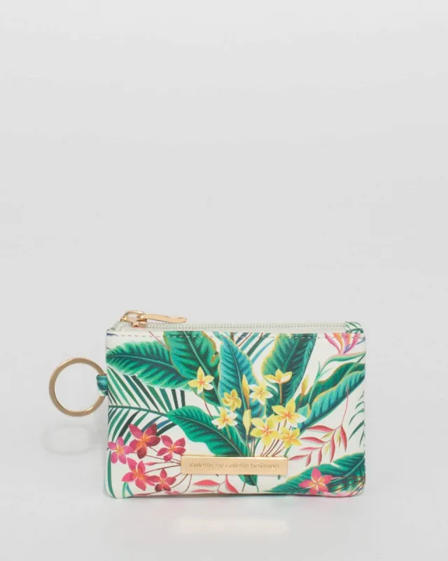 White Tropical Print Keyring Purse sold by Collete Hayman