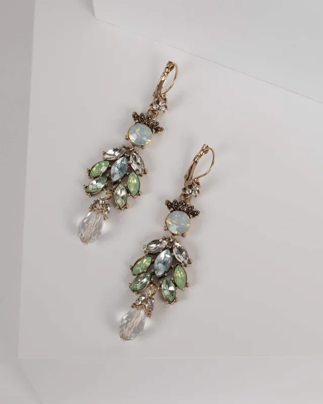 Multi Antique Gold Tone Diamante Statement Drop Earrings sold by Collete Hayman