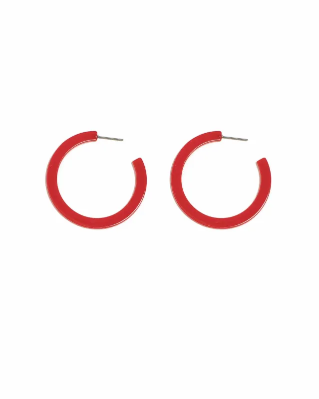 Red Silver Tone Acrylic Hoop Earrings sold by Collete Hayman
