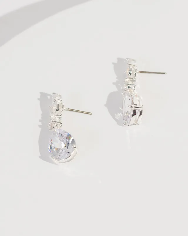 Silver Cubic Zirconia Cluster Pear Drop Earrings sold by Collete Hayman