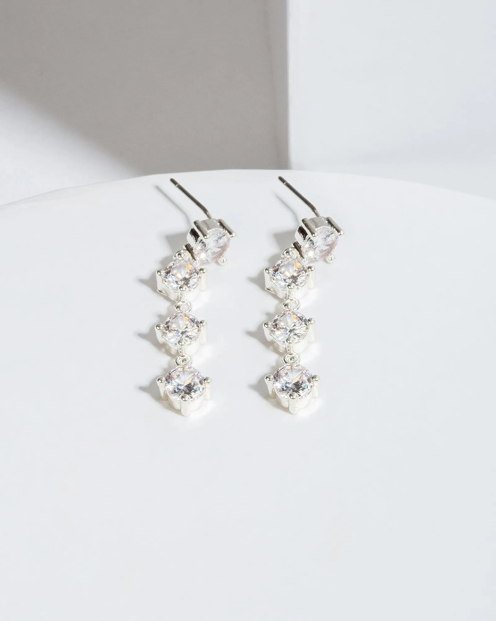 Silver Cubic Zirconia Multi Crystal Post Drop Earrings sold by Collete Hayman