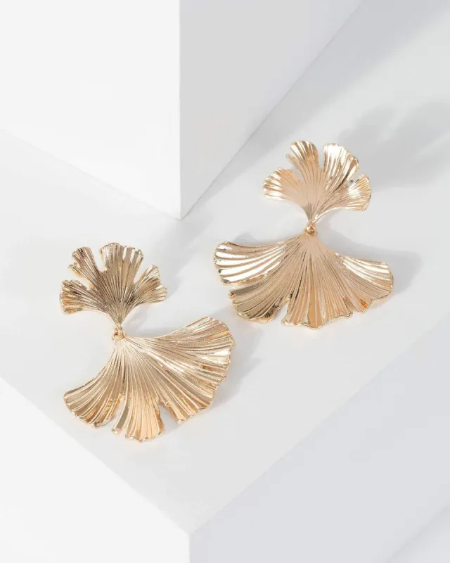 Gold Textured Fan Detail Drop Earrings sold by Collete Hayman