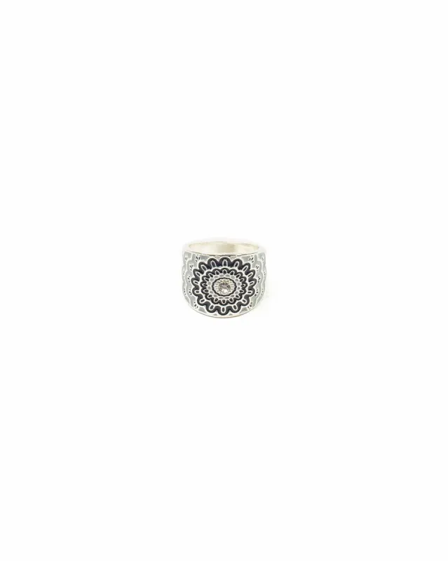 Silver Enamel Pattern Stone Ring - Small sold by Collete Hayman