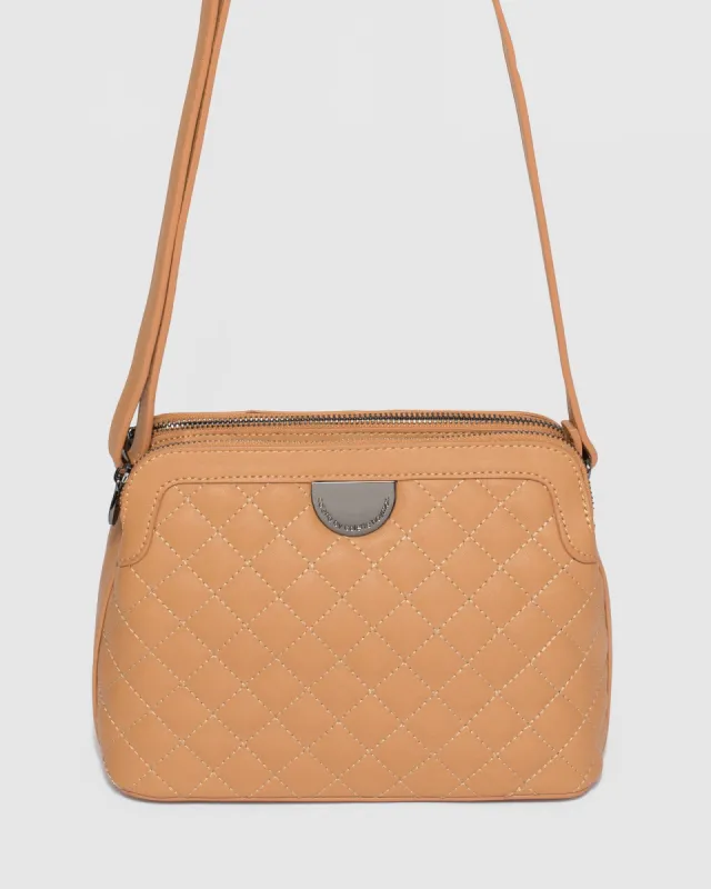 Caramel Joanna Quilt Crossbody Bag sold by Collete Hayman